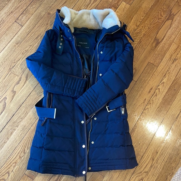 Zara Jackets & Coats Zara Basics Long Down Coat Navy Medium Poshmark